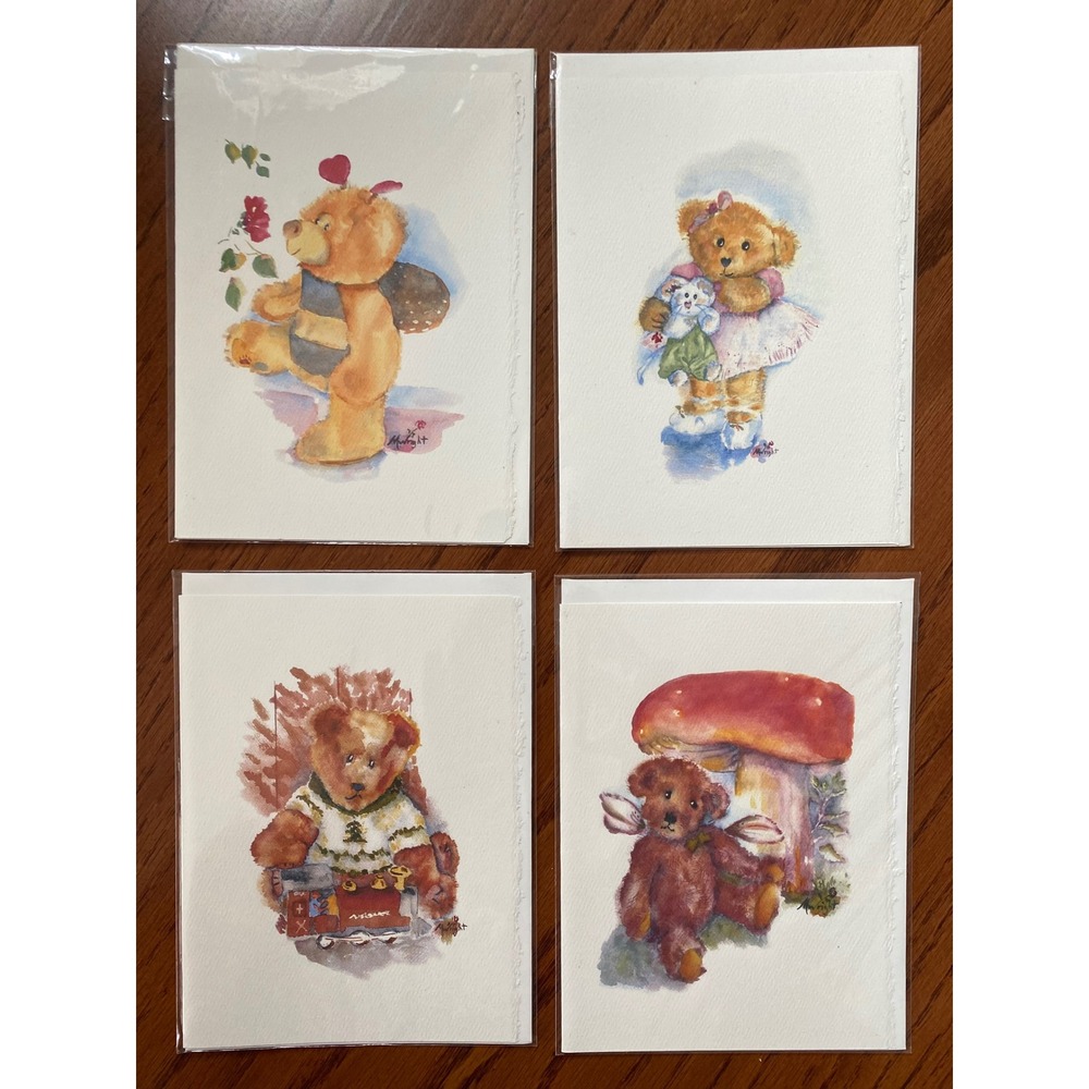 Watercolor Teddy Bear Greeting Cards Mary Rosalie Wright Set of 4‎ Whimsical Art